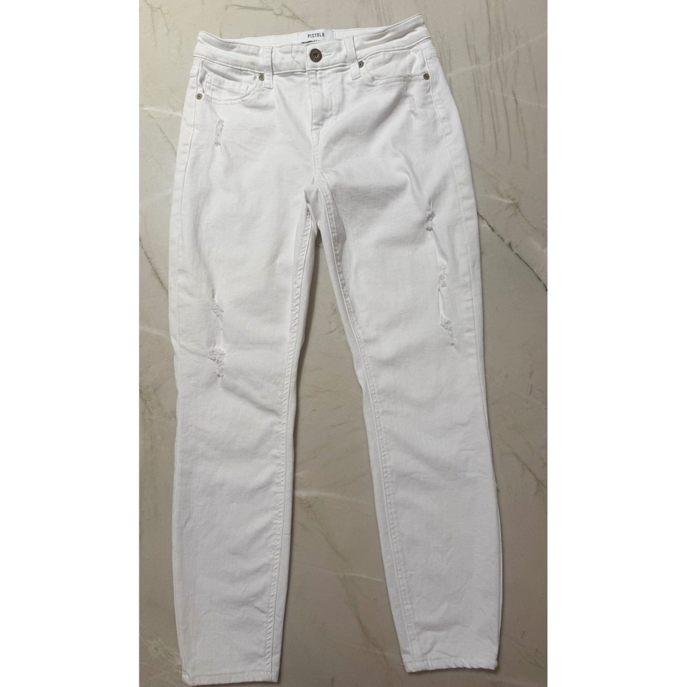 Pistolaβ White Lightly Distressed Jennifer Skinny Jeans Womens Sz 27 Ankle Denim